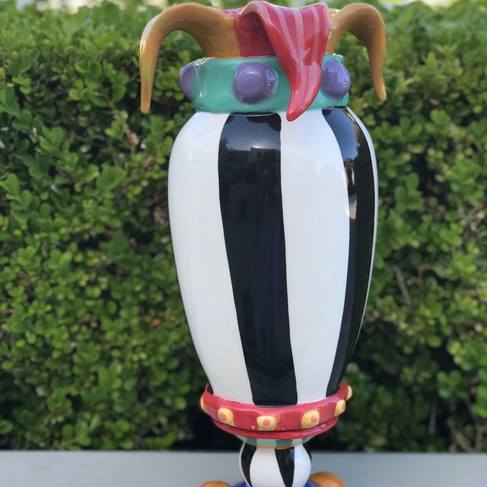 Mardi Gras / Jester Whimsical Multicolor Ceramic  Vase - Picture 3 of 7